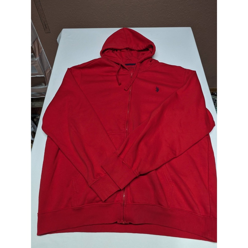 US Polo Assn Mens 2XL Red Full Zip Hoodie Embroidered Logo Cotton Blend